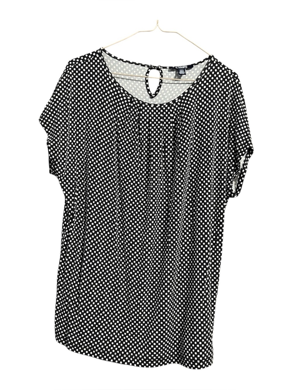 Chaps Black and White Polka Dot Short Sleeve Women's Top size Large